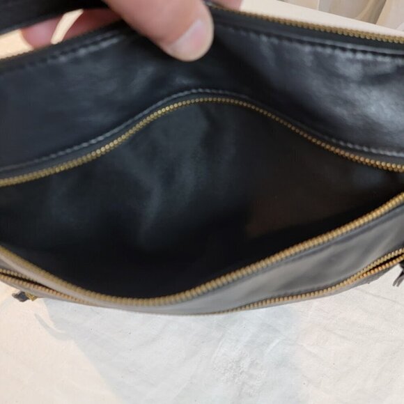 Chic Elliott Lucca Black Leather Crossbody Purse with Gold Zipper Accents - Picture 7 of 12